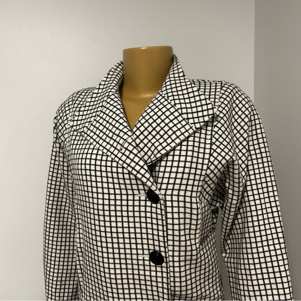 Cabi 3173 Windowpane Check Blazer Jacket Black White XXS Cropped Crest Button - Picture 4 of 10